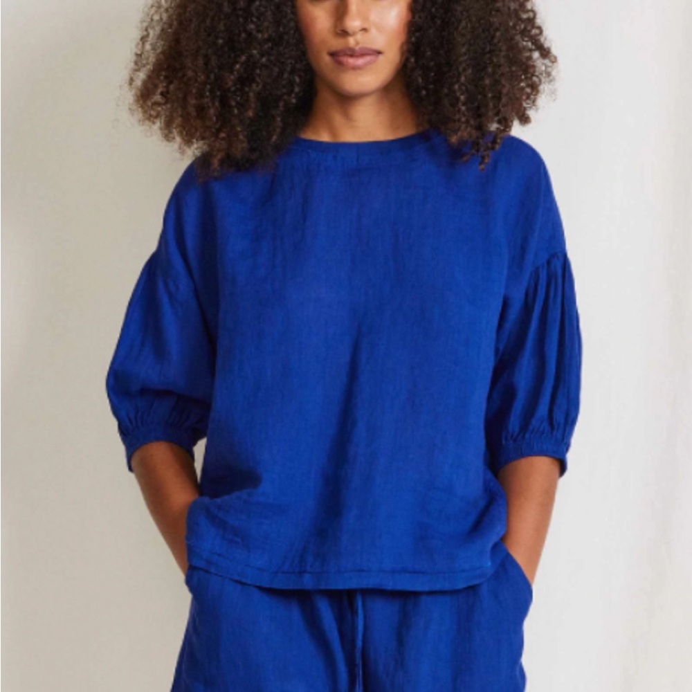 APIECE APART-  Delle tee- royal blue linen top